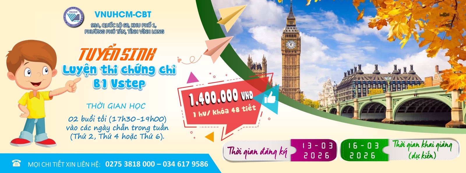 THÔNG BÁO CHIÊU SINH LỚP LUYỆN THI CHỨNG CHỈ B1 VSTEP
