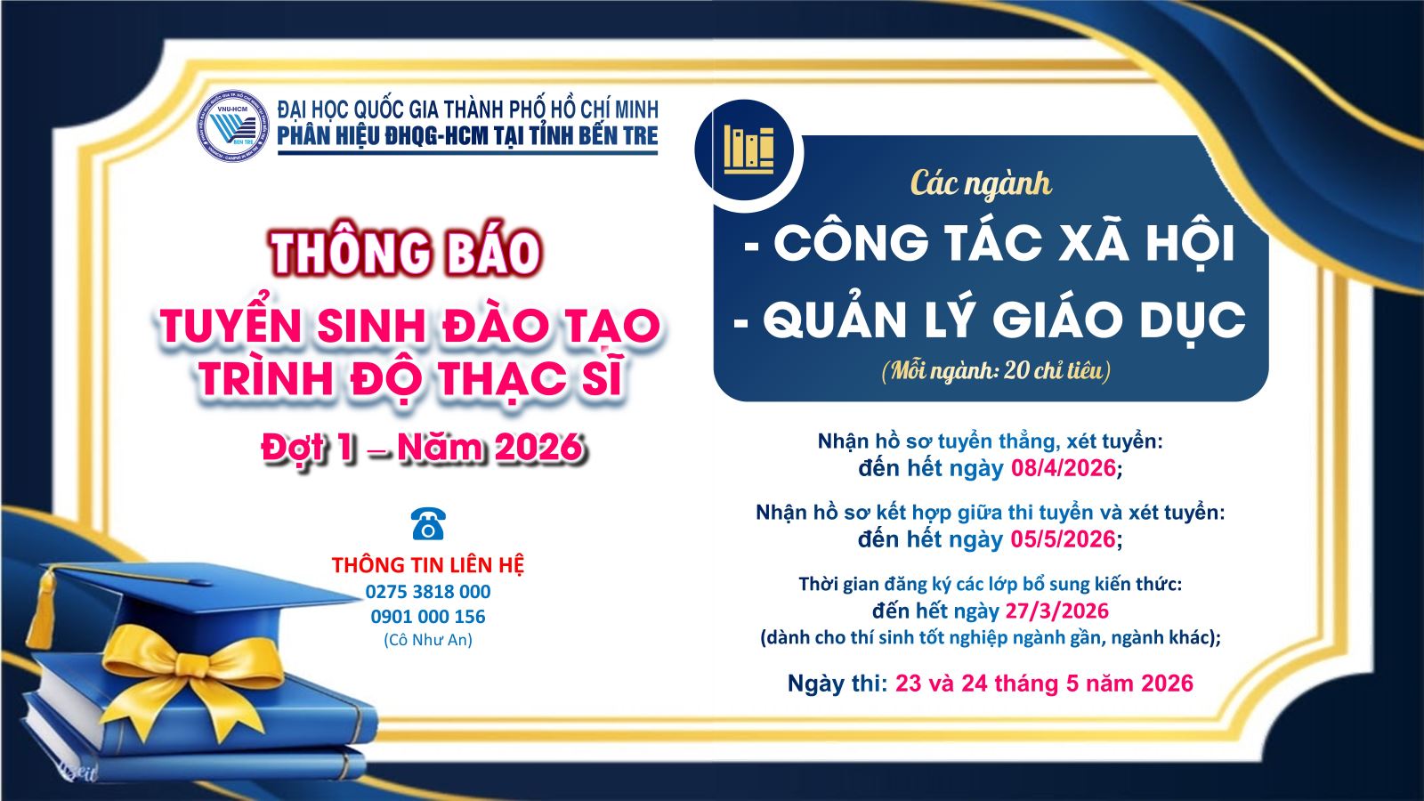 THÔNG BÁO TUYỂN SINH THẠC SĨ ĐỢT 1 NĂM 2026